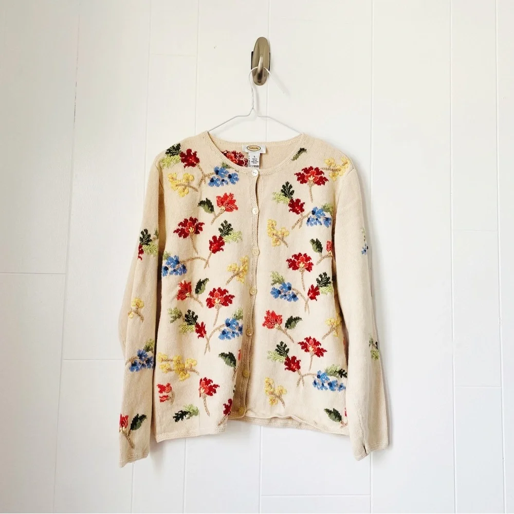 Talbots Vintage Cardigan Embroidered Size L - Picture 1 of 8